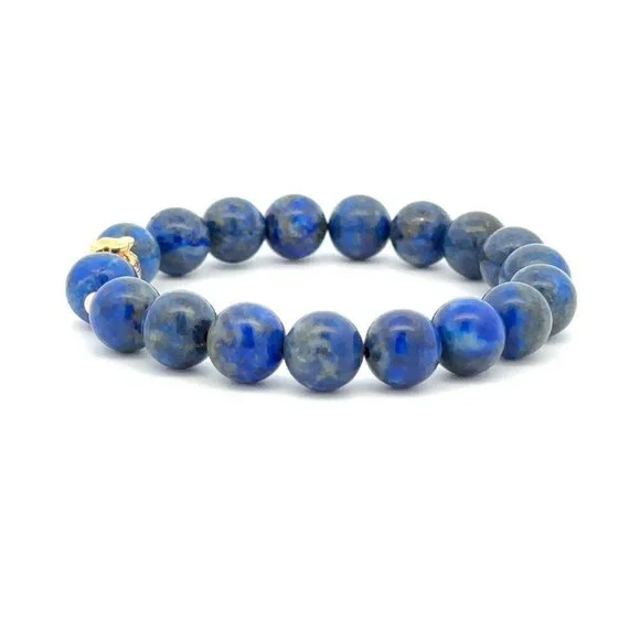 18K Gold Money Bag Lucky Charm Beads Bracelet Gemstones Lapis Lazuli 8mm - Picture 5 of 9